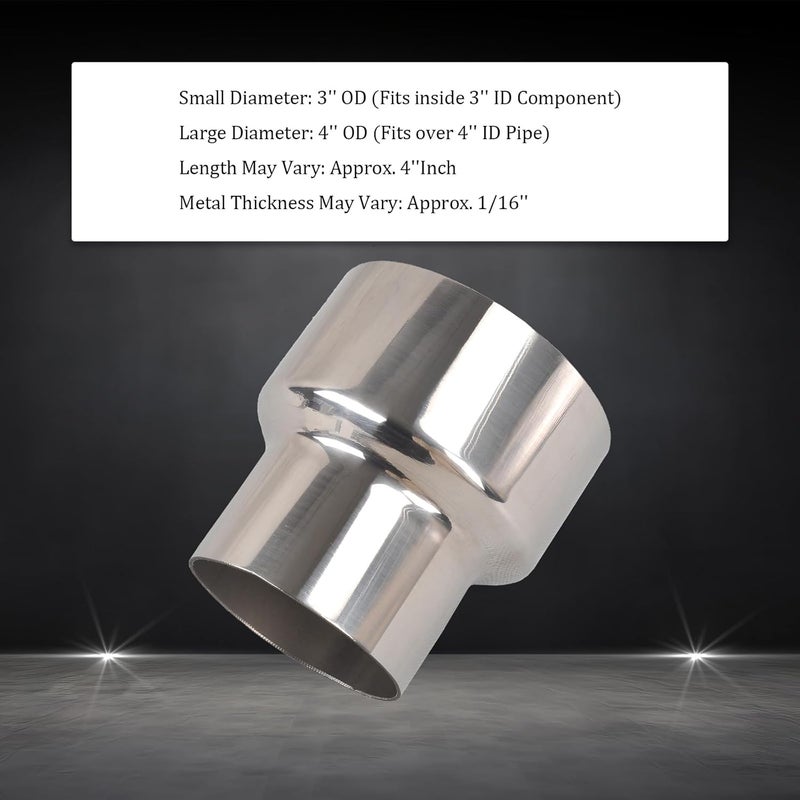 SSN Exhaust Pipe Reducer Component Adapter 3 Inch OD to 4.0 Inch OD Polished 304 Stainless Steel Universal OD 3" to OD 4.0" Exhaust Pipe Reducer Adapter 4 Inch Length-Pair 2 Pcs - Image 3